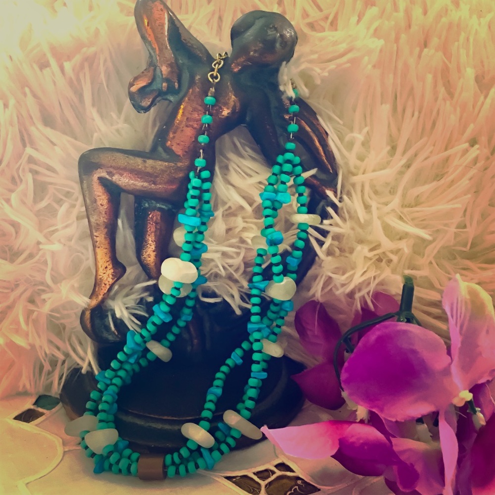 2/$30- Turquoise & Quartz Semi-Precious Chocker 15”